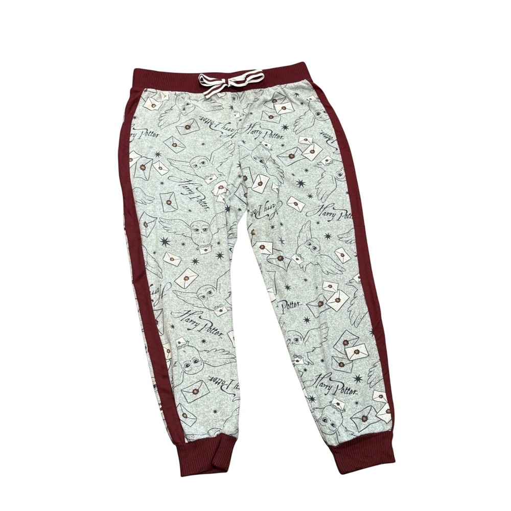 Harry Potter Hedwig Owl Pajama Joggers Grey Burgundy Medium